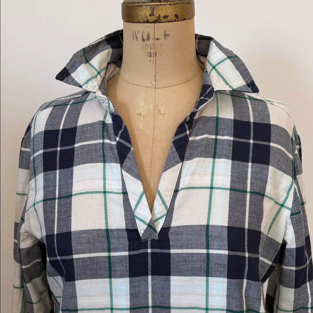 Pendleton Tunic Dress Navy White Green Plaid Checkered Flannel Cozy Pockets S